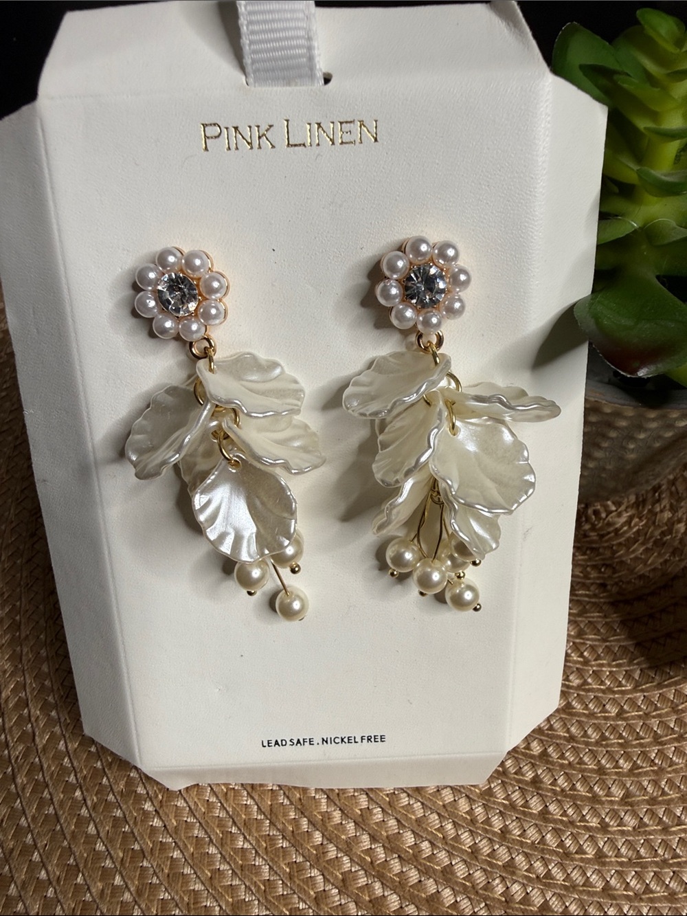 Pink Linen BUNDLE 🔥 Cream Pearl Floral Drop Earrings - Glass Pearl Accents